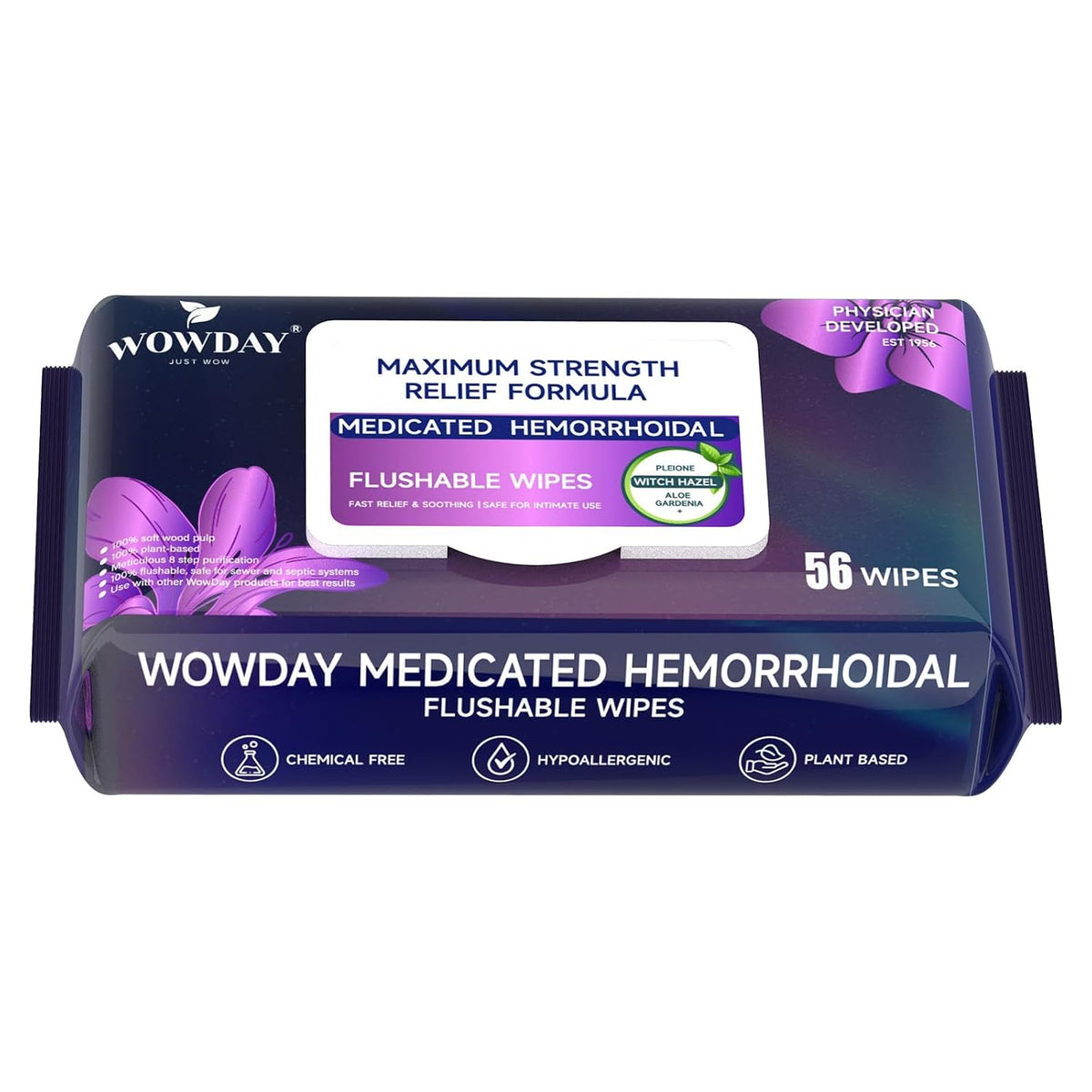 Maximum Strength Hemorrhoid Wipes Flushable Witch Hazel Wipes 56 Count