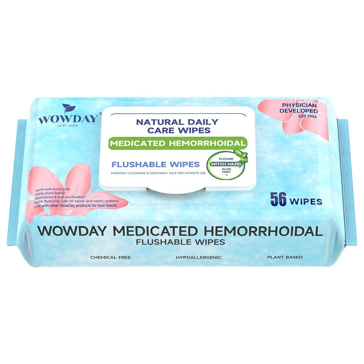 Flushable Hemorrhoid Wipes Medicated Witch Hazel Wipes 56 Count