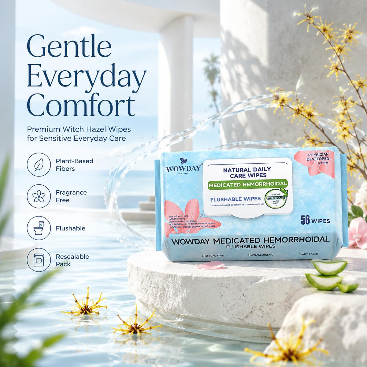 Flushable Hemorrhoid Wipes Medicated Witch Hazel Wipes 304 Count