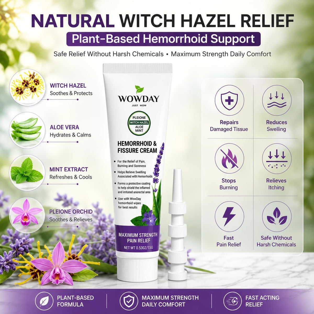 Hemorrhoid Cream with Witch Hazel Extra Strength Anal Fissure Cream 1.06oz