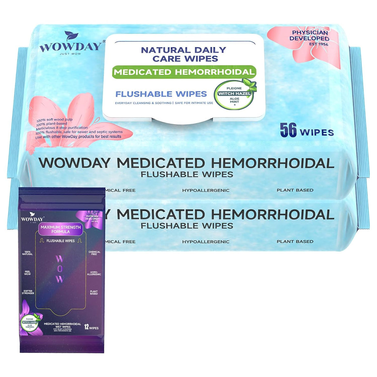 Flushable Hemorrhoid Wipes Medicated Witch Hazel Wipes 112 Count