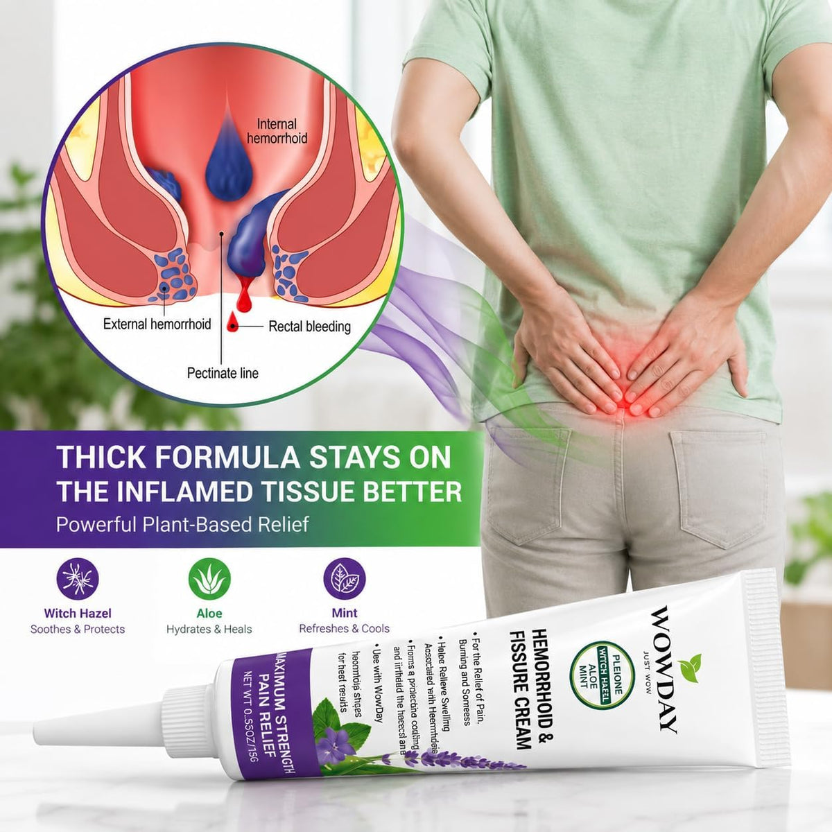 Hemorrhoid Cream with Witch Hazel Extra Strength Anal Fissure Cream 1.06oz