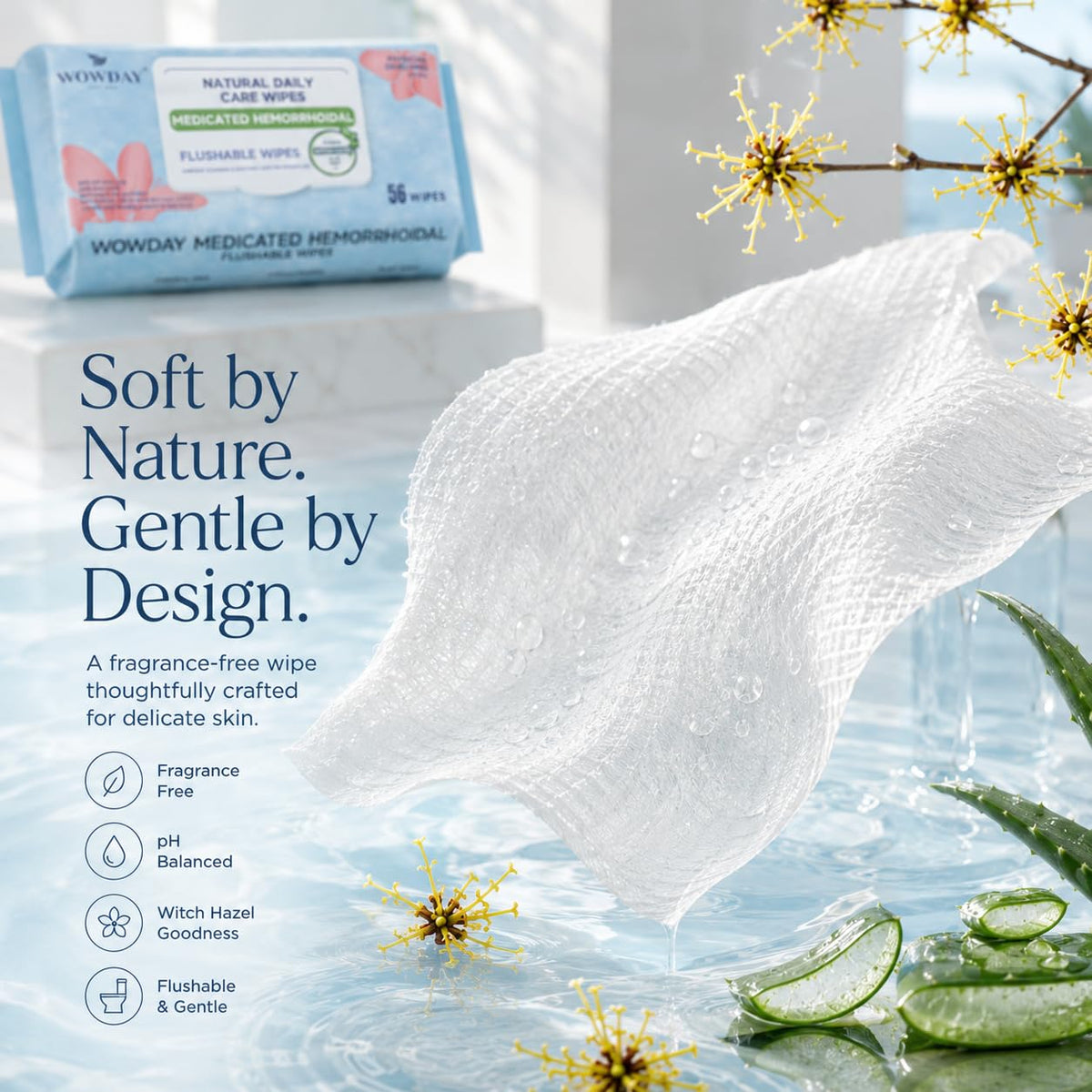 Flushable Hemorrhoid Wipes Medicated Witch Hazel Wipes 112 Count