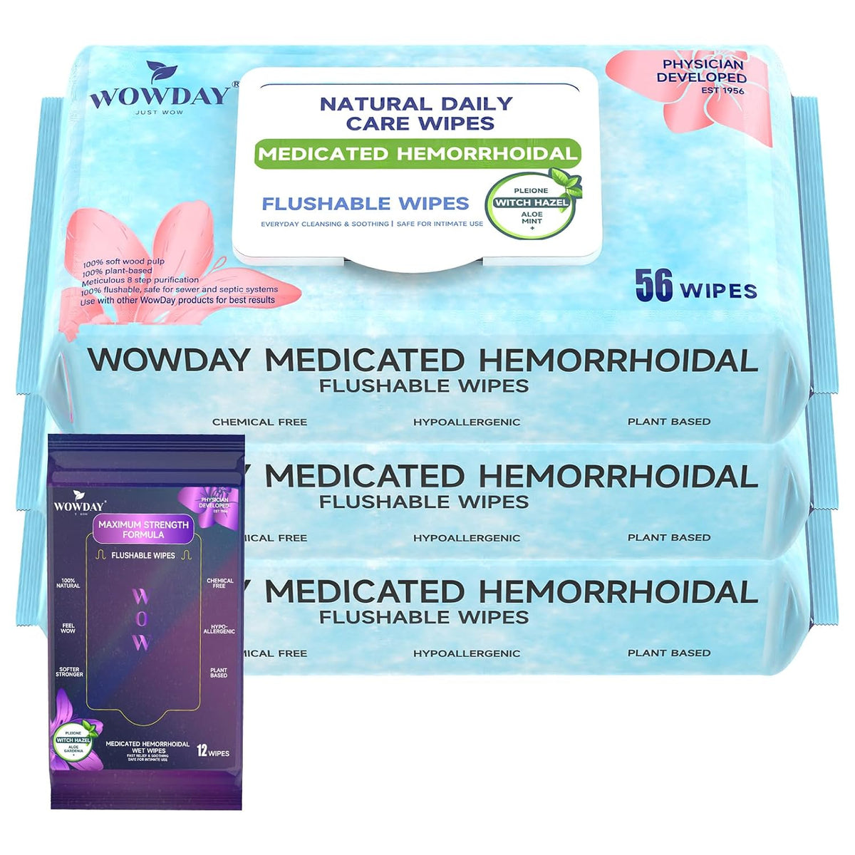 Flushable Hemorrhoid Wipes Medicated Witch Hazel Wipes 180 Count