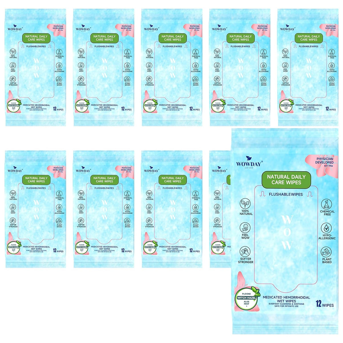 Flushable Hemorrhoid Wipes Medicated Witch Hazel Wipes 120 Count