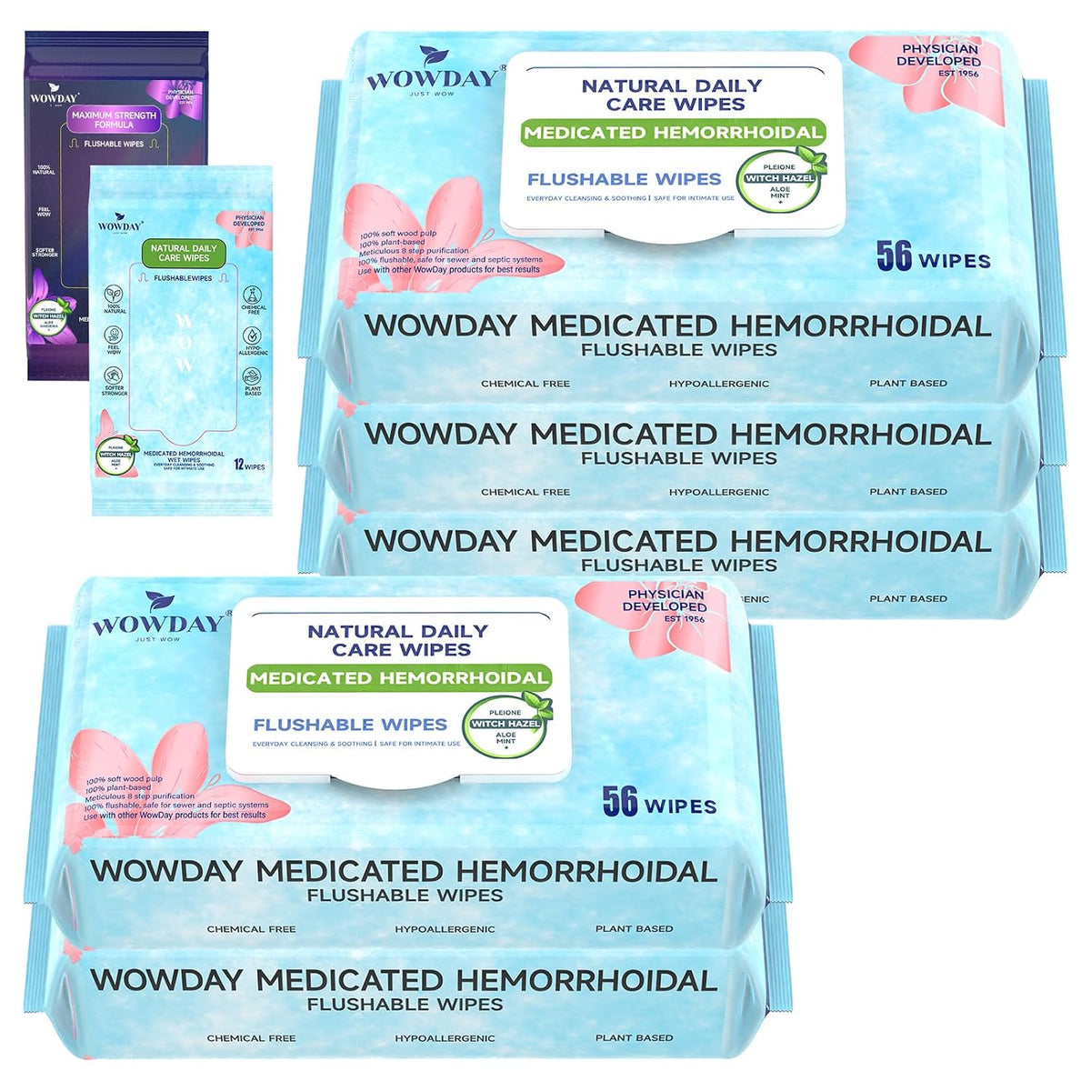 Flushable Hemorrhoid Wipes Medicated Witch Hazel Wipes 304 Count